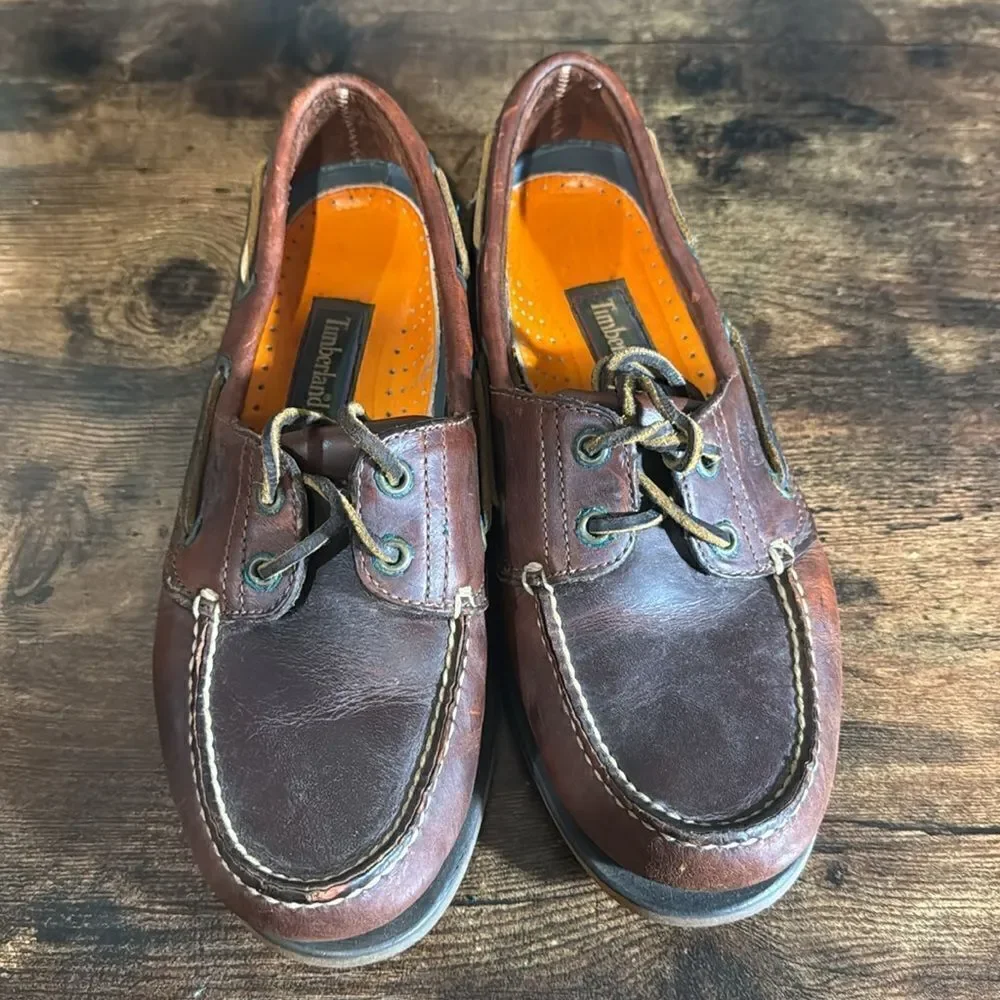 Timberland dark brown boat shoes size 9w/7m